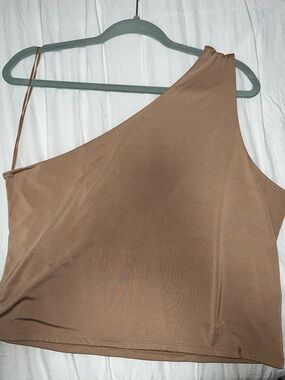 Express One-Shoulder Tank Top in Brown/Nude